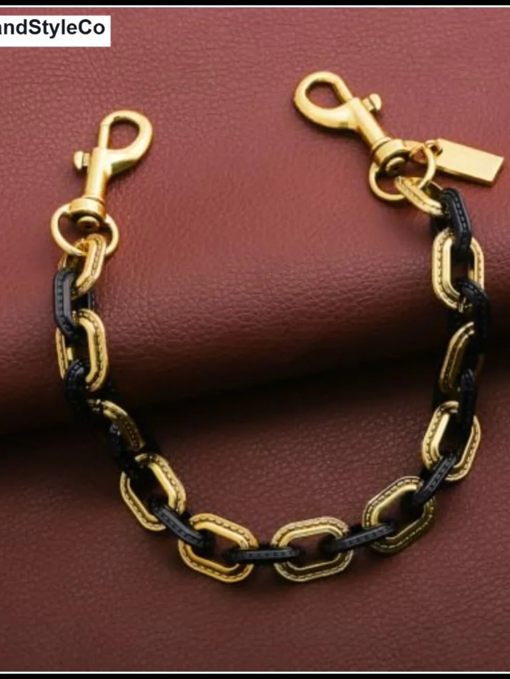 Vintage gold black metal chain keychain with lobster clasps, wallet bag